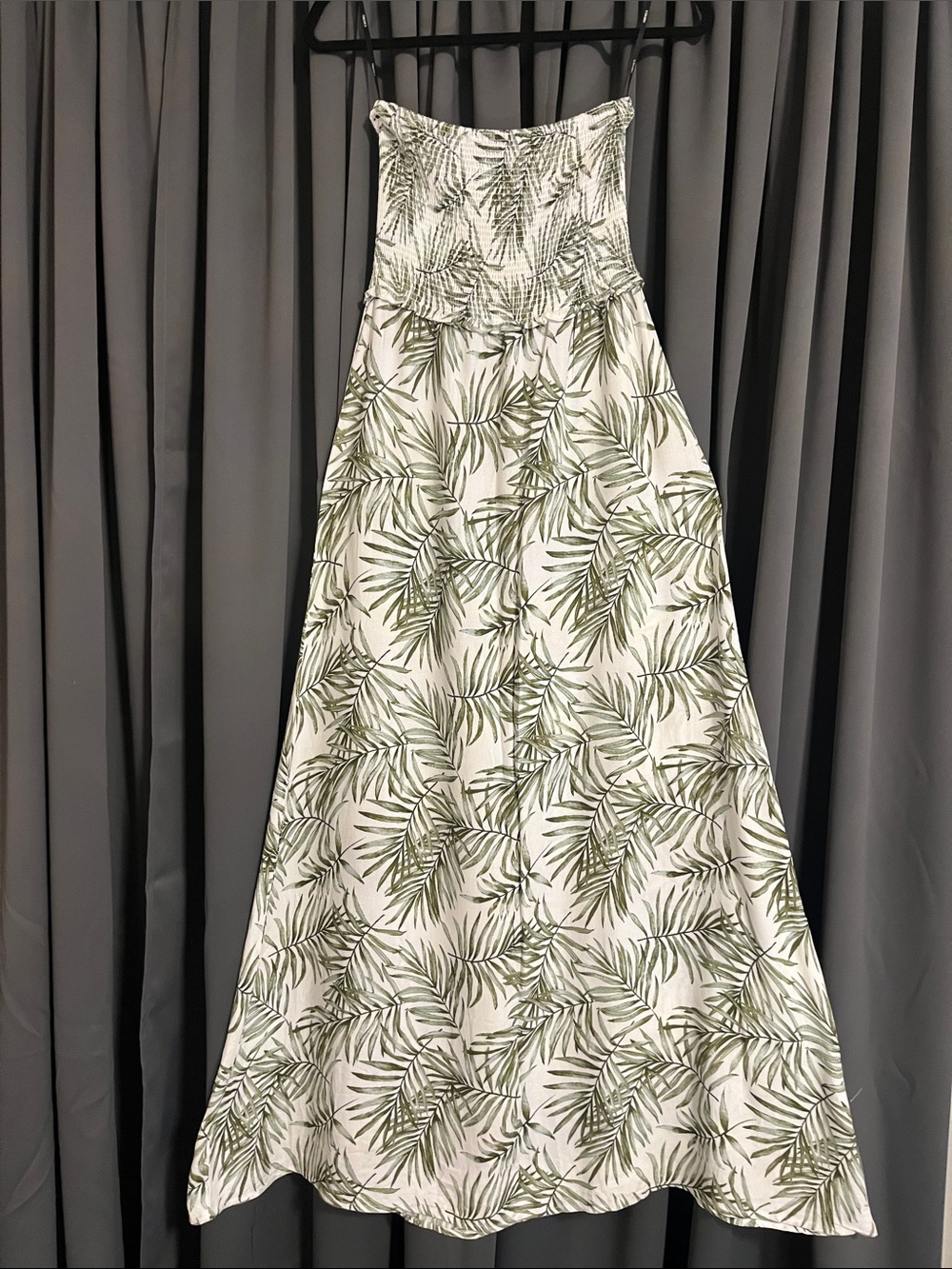 Forever 21 White Strapless Dress with Olive Palm Print